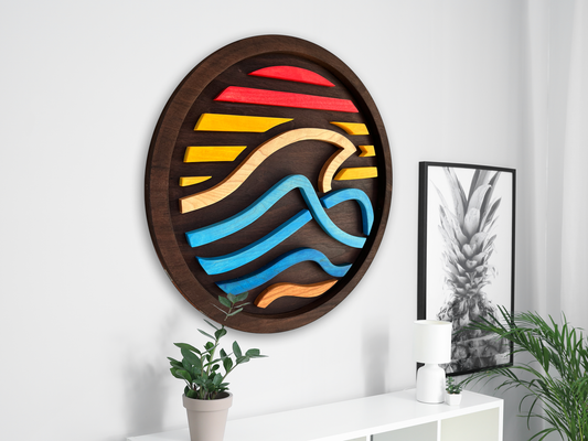 "Shoreline" |  Round Wood Ocean Wave Wall Art