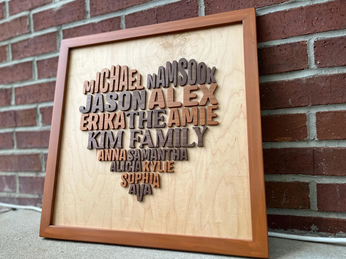 Handmade Wood Family Name Heart Wall Art