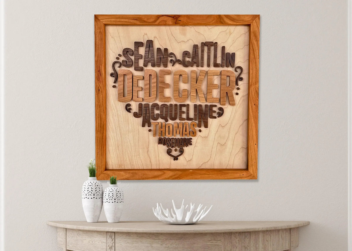Handmade Wood Family Name Heart Wall Art
