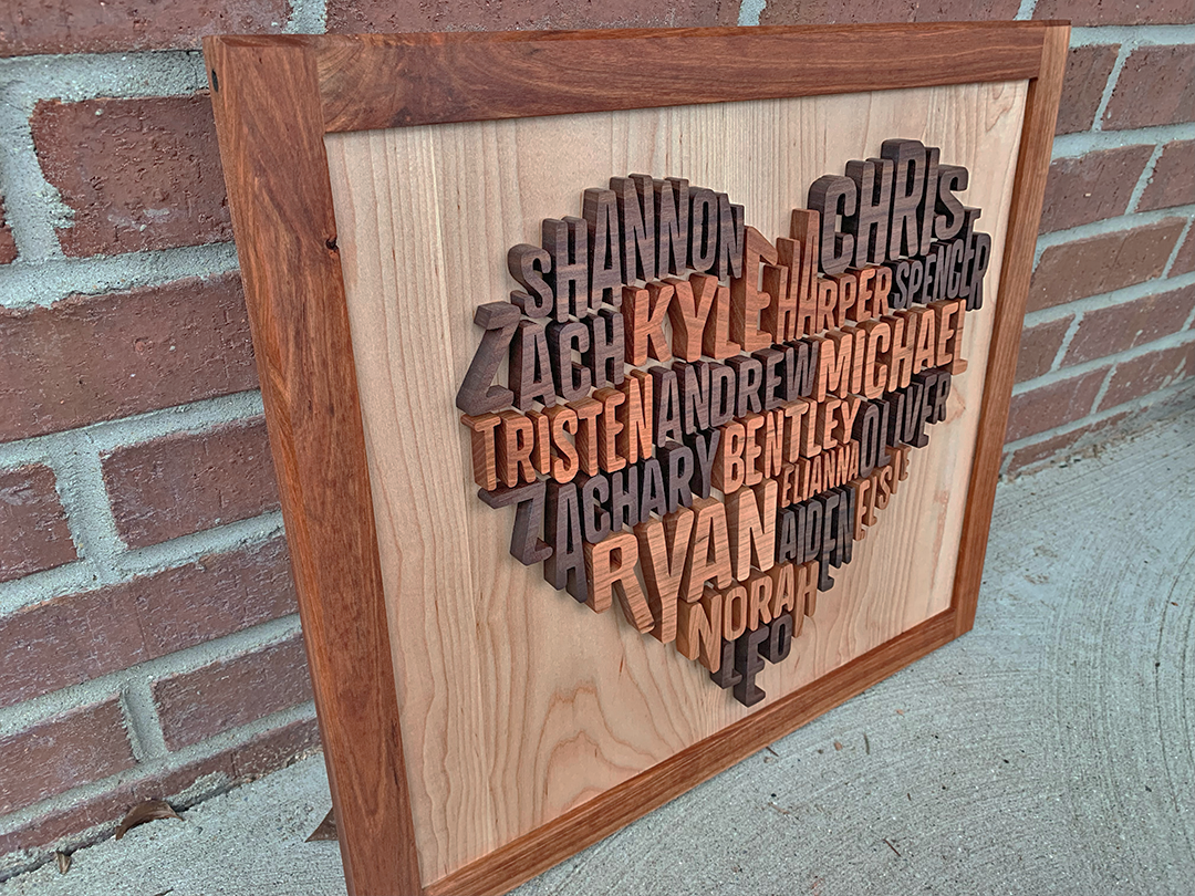 Handmade Wood Family Name Heart Wall Art