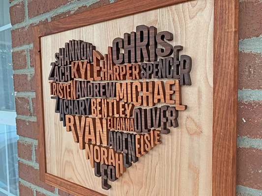 Handmade Wood Family Name Heart Wall Art