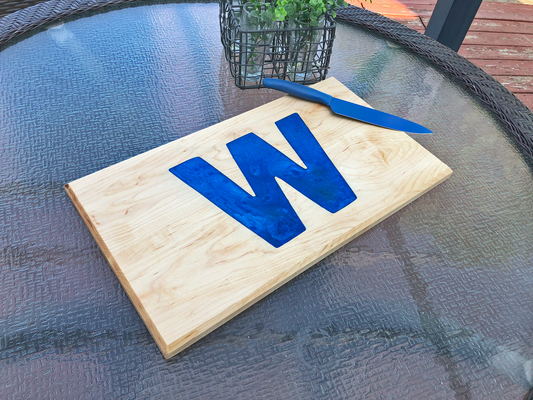 Handmade Chicago Cubs W Flag Wood and Epoxy Cutting Board