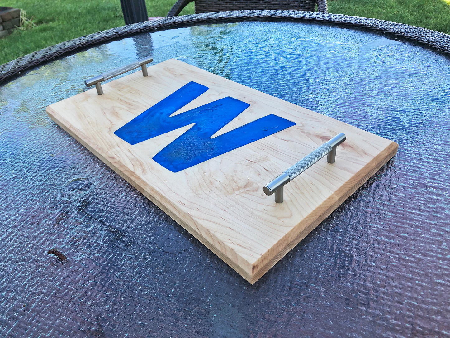 Handmade Chicago Cubs W Flag Wood and Epoxy Cutting Board